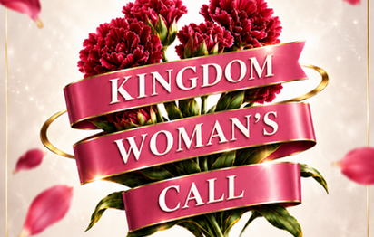 Kingdom Woman's Call artwork with pink ribbons and red carnations