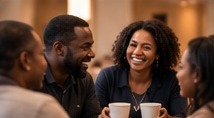 Friends sharing coffee and conversation