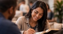 Woman taking notes in her Bible