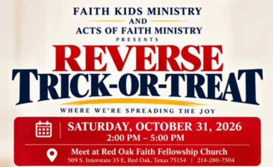 Reverse Trick-or-Treat: Saturday, October 31, 2026, 2:00 PM to 5:00 PM