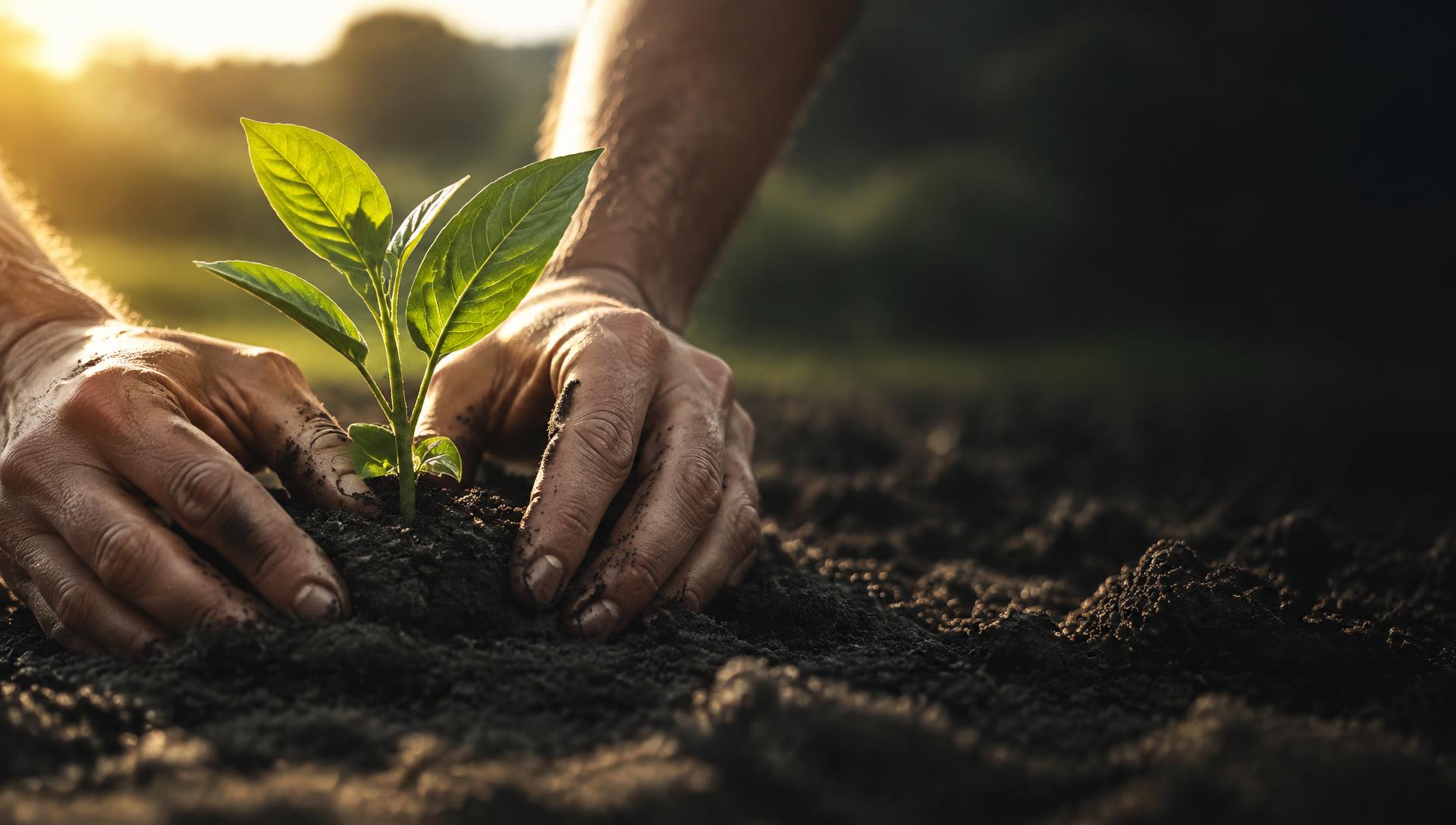 A green seedling growing in rich soil